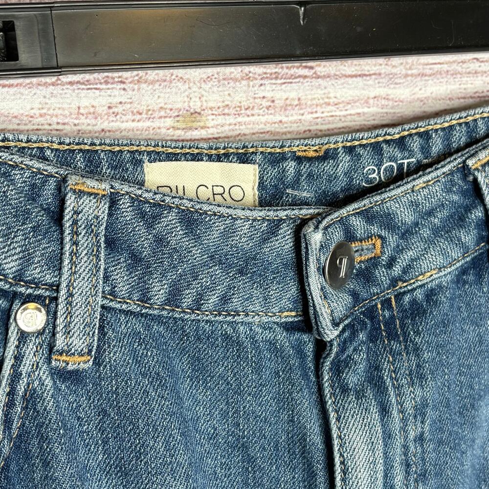 Pilcro Solene High Rise Wide Leg Ruffle Flare Blue Denim Jeans Size 30 Tall - Picture 7 of 15